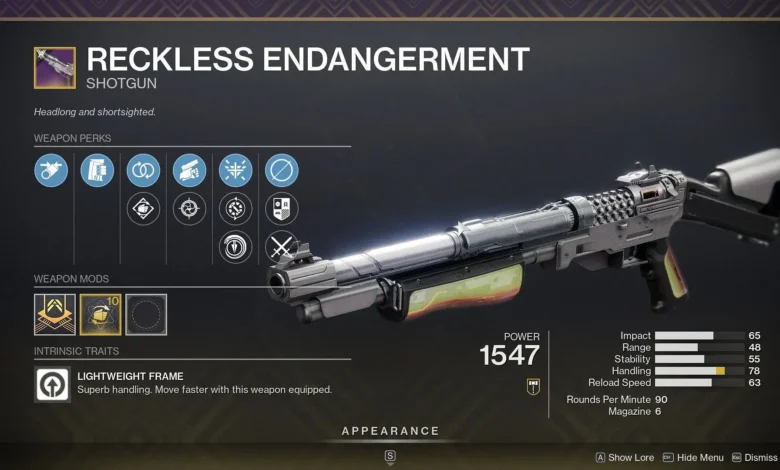 How to get Reckless Endangerment Shotgun in Destiny 2