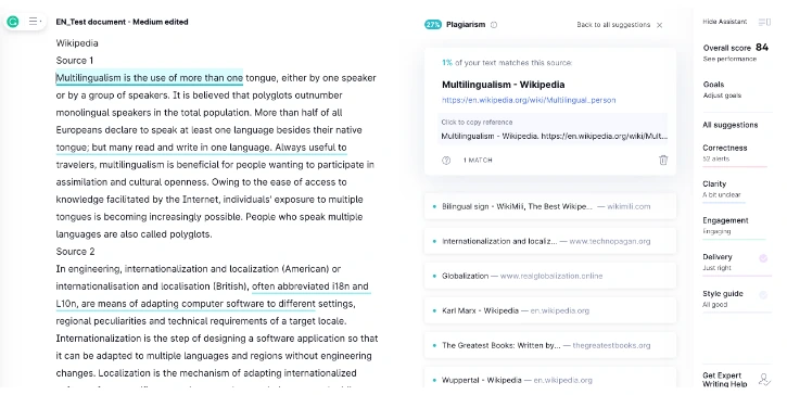 Grammarly plagiarism checkers