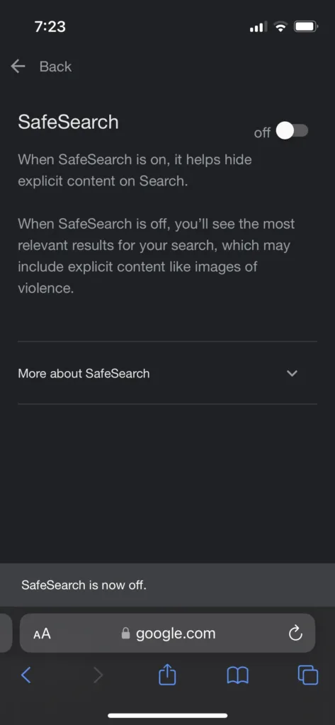 How to turn off safesearch on iphone and ipad