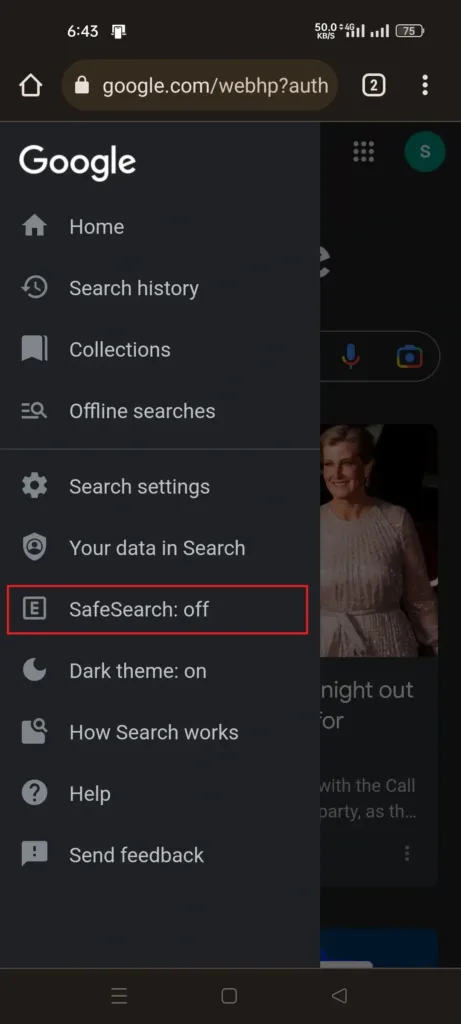 how to turn off safesearch on android (mobile browser)
