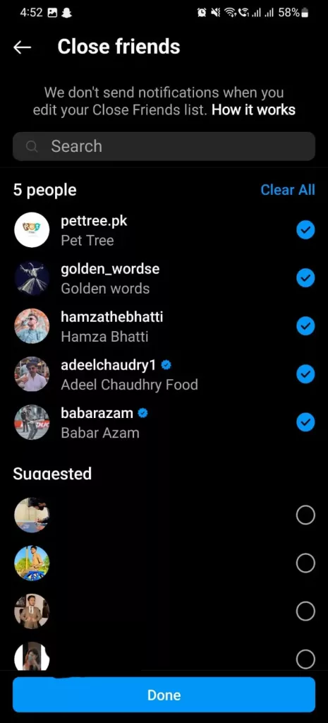 Close Friends list will be generated on Instagram