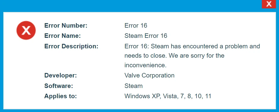 Steam Error 16
