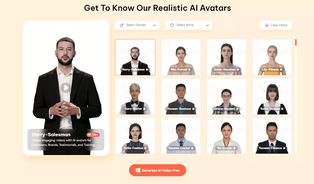 Avatars to Choose from on Wondershare Virbo