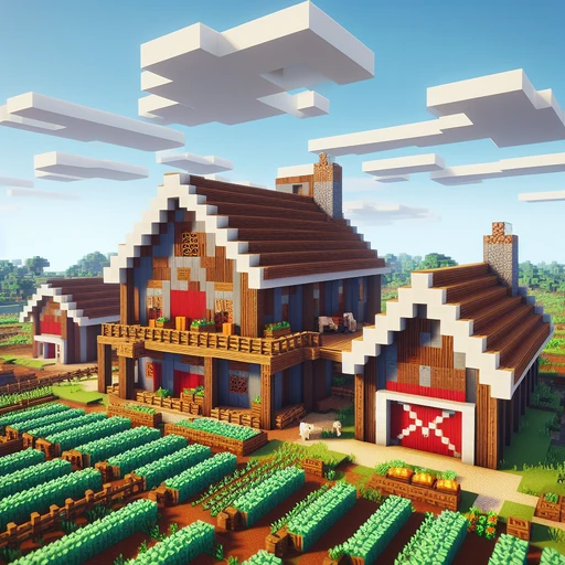 Farmhouse and Barn in Minecraft