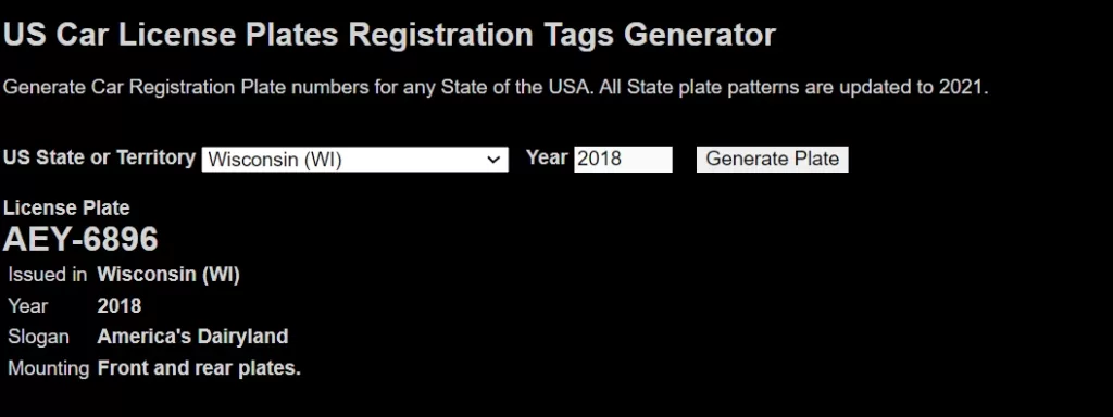 US Car License Plates Generator